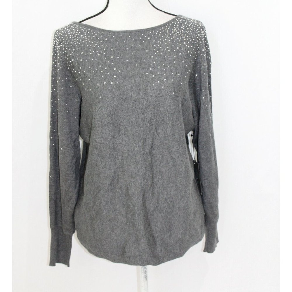NWT Vince Camuto Grey Embellished Sequined Dolman Sweater S